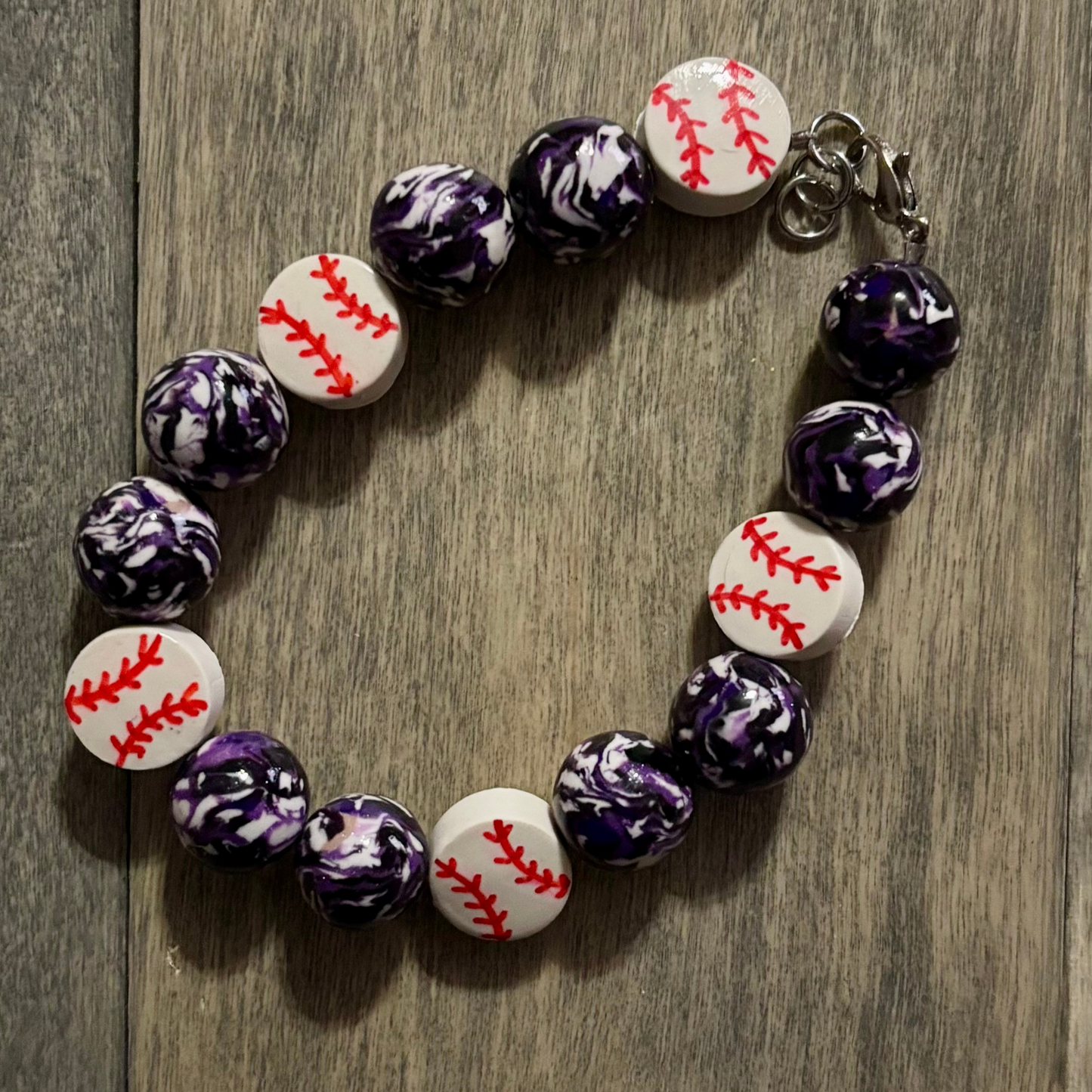 Purple, Black, and White Baseball Bracelet